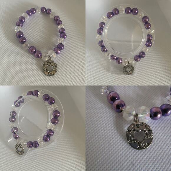 Purple Mom Charm Bracelet Set Crystal Beads Sparkle Beads Elastic Fit - Picture 8 of 17